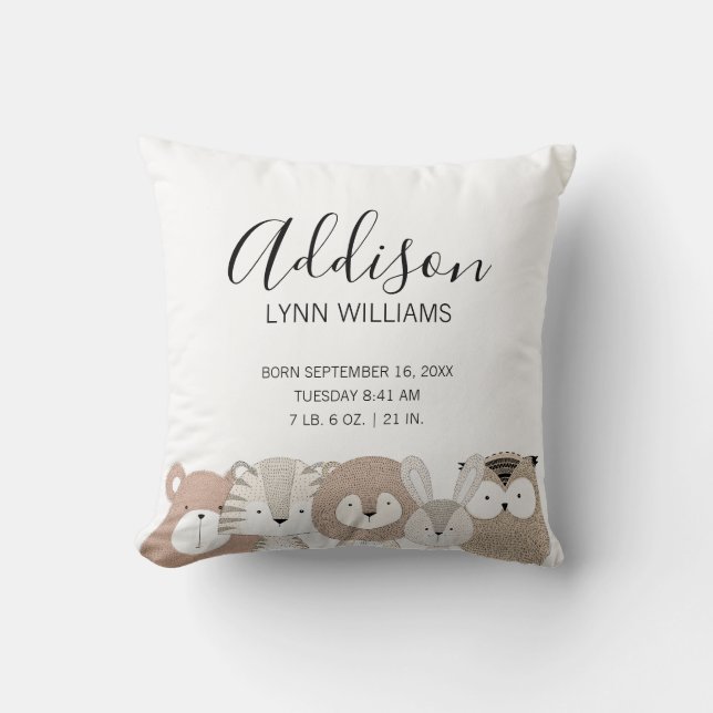 Niedliche Wildtiere Baby Birth Stats Pillow Kissen (Vorderseite)