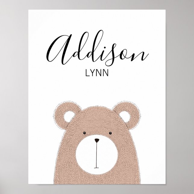 Niedliche Wildtiere Bear Baby Name Kinderzimmer Pr Poster (Vorne)