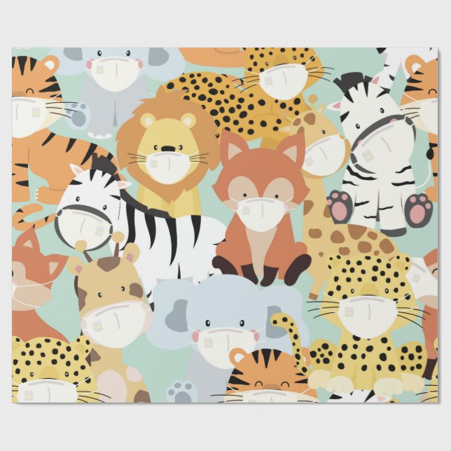 NIEDLICHE WILDTIERE, DIE MASKEN TRAGEN, Wrapping P Geschenkpapier (Flach)