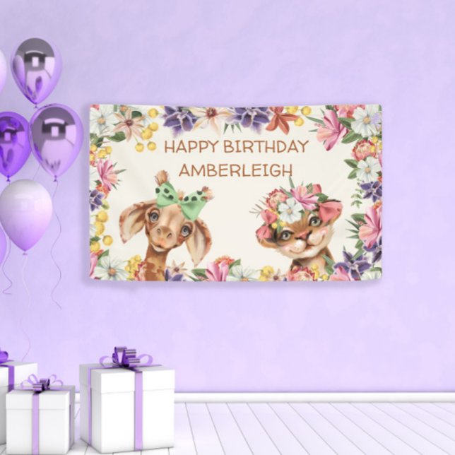 Niedliche Wildtiere Giraffe Blume zum Geburtstag Banner (Von Creator hochgeladen)