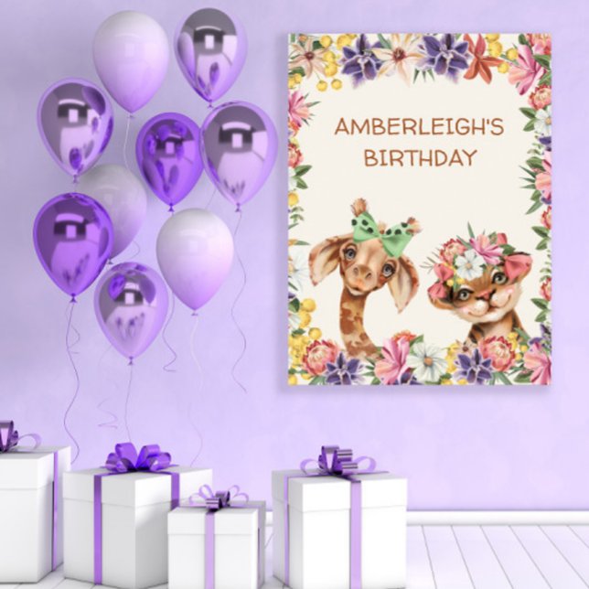 Niedliche Wildtiere Giraffe Tiger Girl's Birthday Poster (Von Creator hochgeladen)