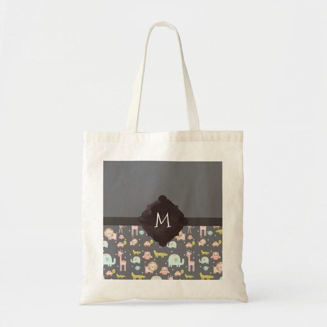 Niedliche Wildtiere Kinderzimmer Art Monogramm Tragetasche (Vorne)
