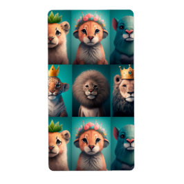 Niedliche Wildtiere mit krönenblauen Geschenketike