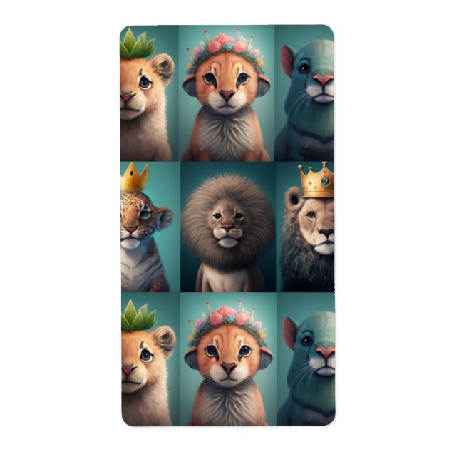 Niedliche Wildtiere mit krönenblauen Geschenketike (Vorne)