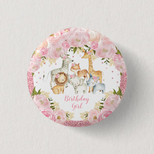 Niedliche Wildtiere Rosafarbene Rosa Geburtstagski Button