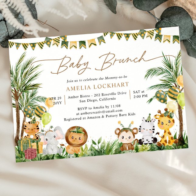 Niedliche Wildtiere Safari Baby Brunch Einladung (Von Creator hochgeladen)