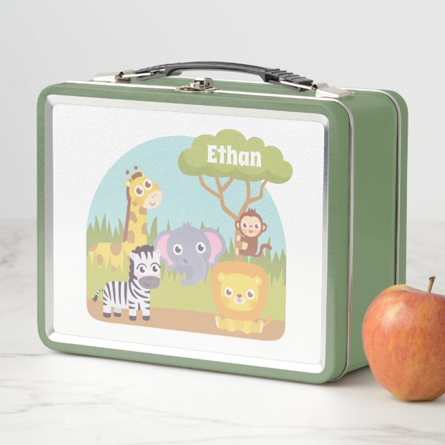 Niedliche Wildtiere Tiere Kinder Personalisiert Metall Brotdose (Beispiel)