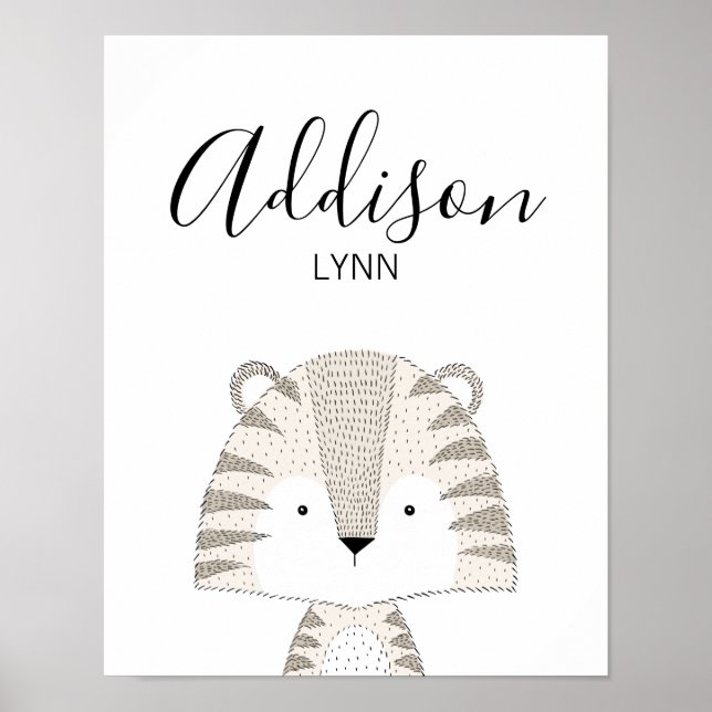 Niedliche Wildtiere Tiger Baby Name Kinderzimmer d Poster (Vorne)