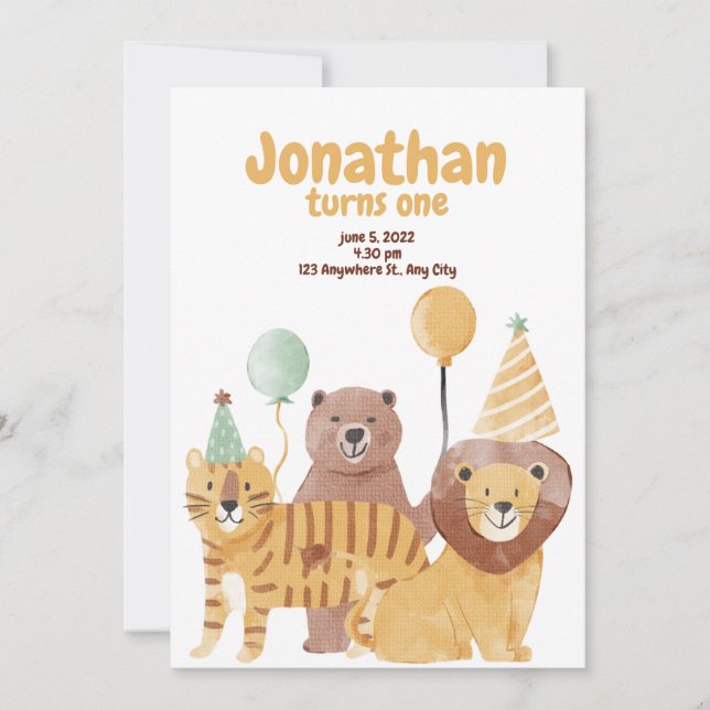 Niedliche Wildtiere zum Geburtstag Einladung (Vorderseite)