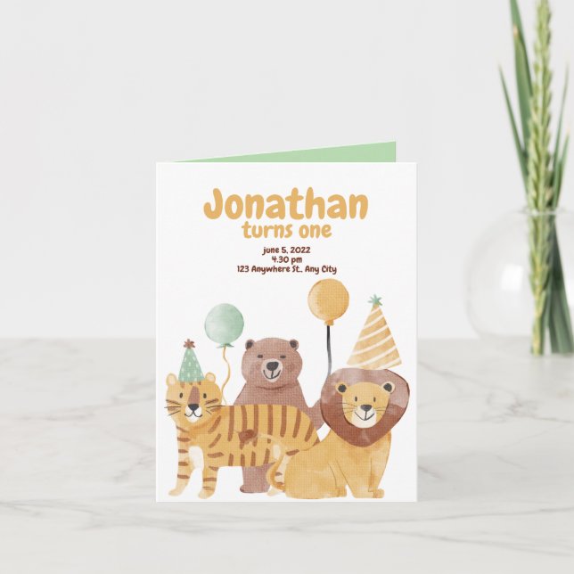 Niedliche Wildtiere zum Geburtstag Einladung (Vorderseite)