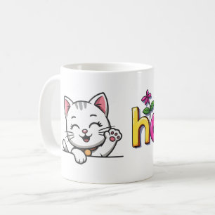 Niedliche winkende Katze Hallo Bunte Retro-Kaffeet Kaffeetasse