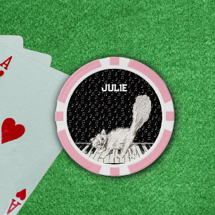 Niedliche Winking Cat auf Piano Keys Weiße Musikno Pokerchips