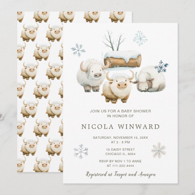 Niedliche Winter Arctic Cow Babydusche Einladung (Vorne/Hinten)