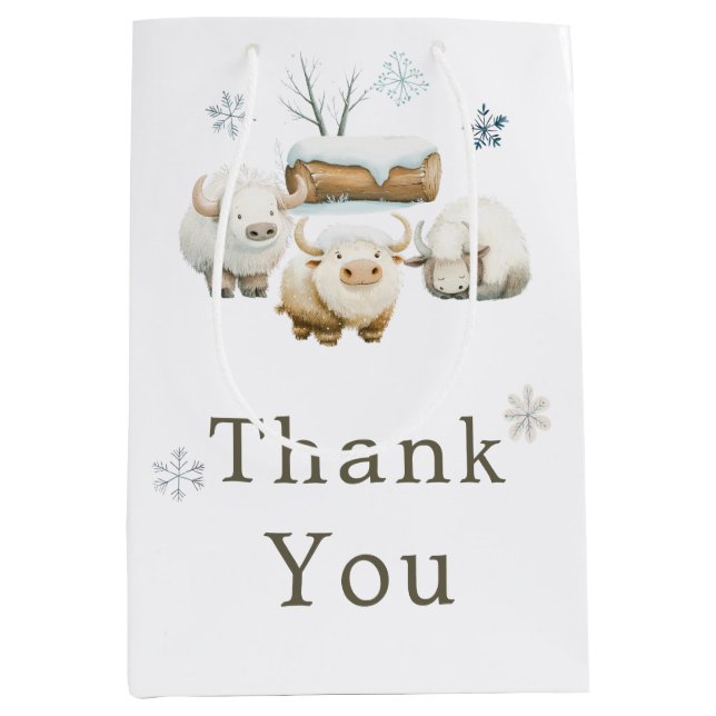 Niedliche Winter Arctic Cow Babydusche Mittlere Geschenktüte (Vorderseite)