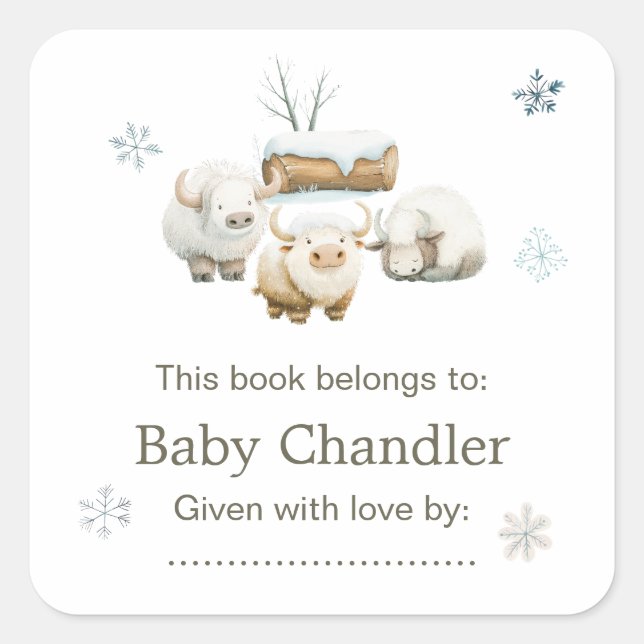 Niedliche Winter Arctic Cow Babydusche Quadratischer Aufkleber (Vorderseite)