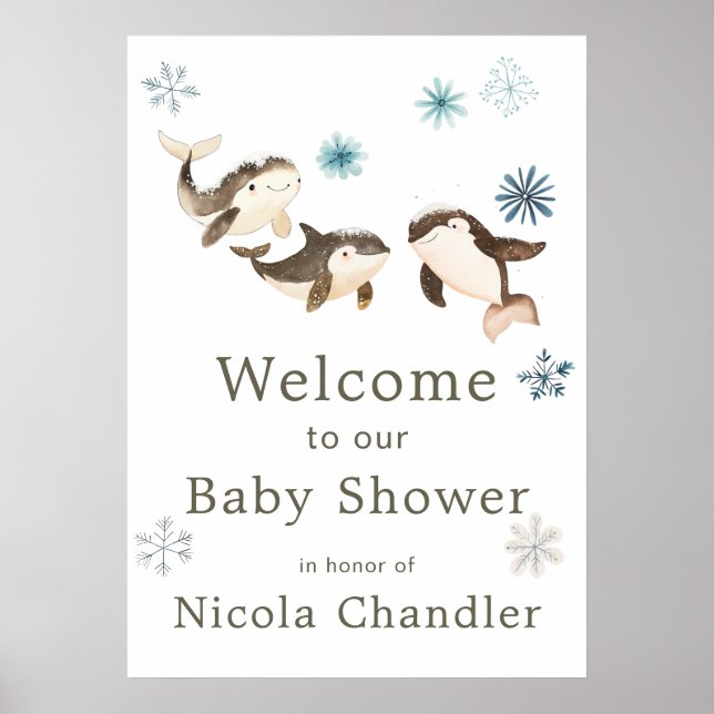 Niedliche Winter Arctic Whale Baby Dusche Poster (Vorne)