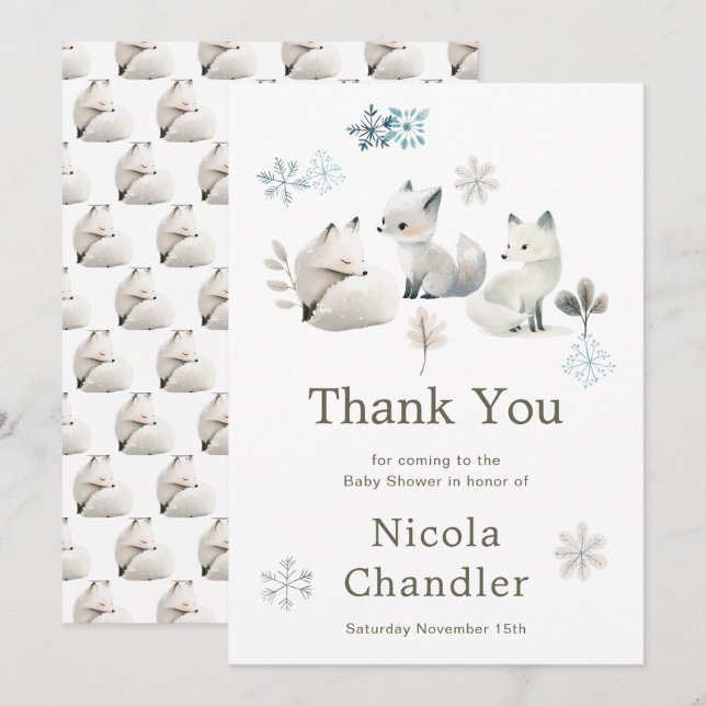 Niedliche Winter Arctic Wolf Babydusche Dankeskarte (Vorne/Hinten)
