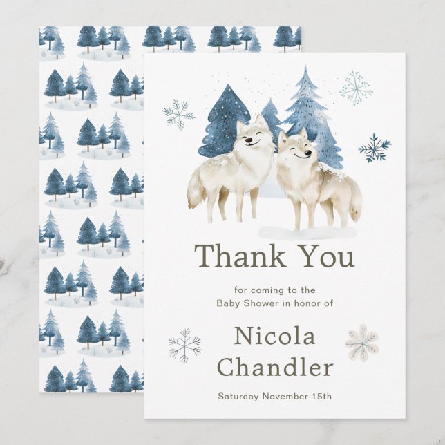 Niedliche Winter Arctic Wolf Babydusche Dankeskarte (Vorne/Hinten)