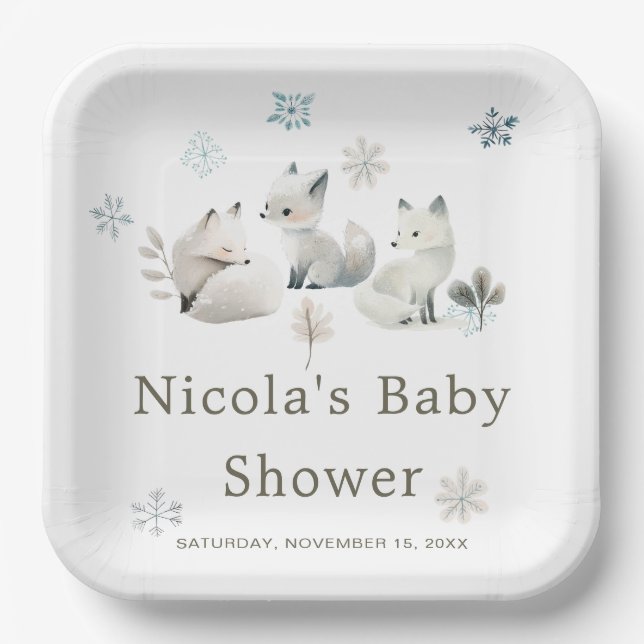 Niedliche Winter Arctic Wolf Babydusche Pappteller (Vorderseite)