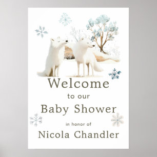 Niedliche Winter Arctic Wolf Babydusche Poster