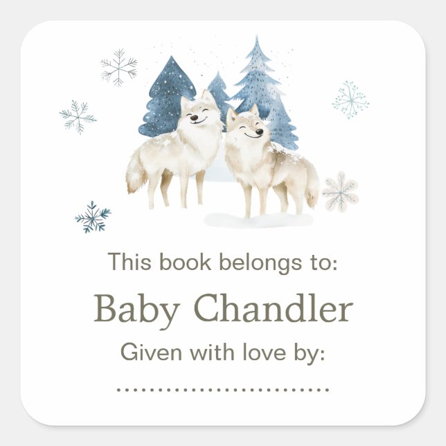 Niedliche Winter Arctic Wolf Babydusche Quadratischer Aufkleber (Vorderseite)