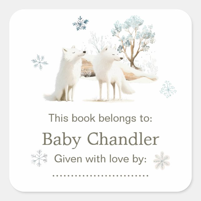 Niedliche Winter Arctic Wolf Babydusche Quadratischer Aufkleber (Vorderseite)