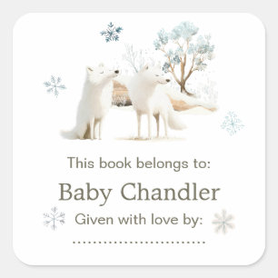 Niedliche Winter Arctic Wolf Babydusche Quadratischer Aufkleber