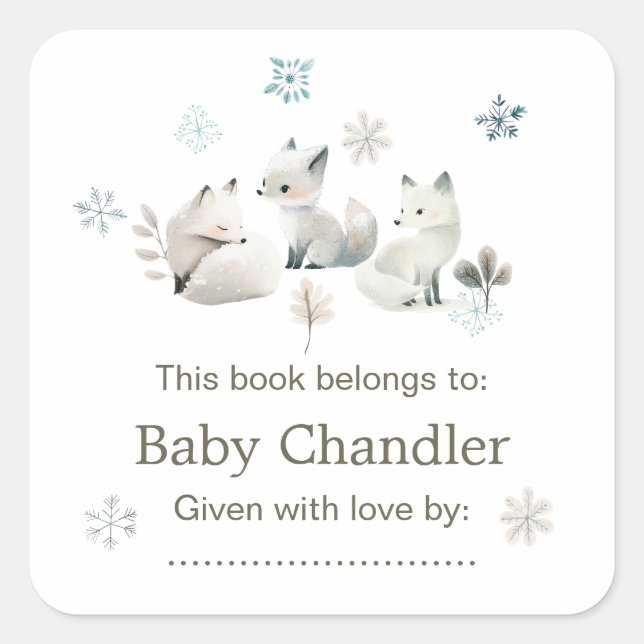 Niedliche Winter Arctic Wolf Babydusche Quadratischer Aufkleber (Vorderseite)