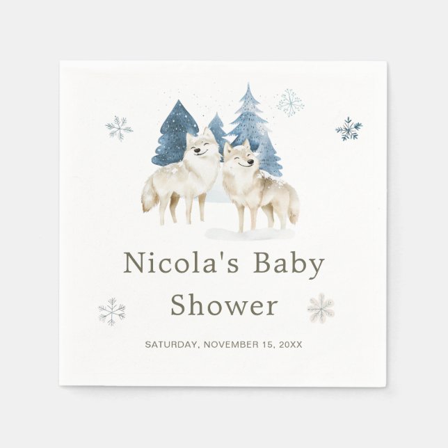 Niedliche Winter Arctic Wolf Babydusche Serviette (Vorderseite)