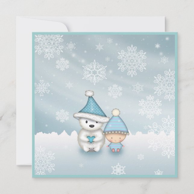 Niedliche Winter Baby Dusche Einladungen (Vorderseite)
