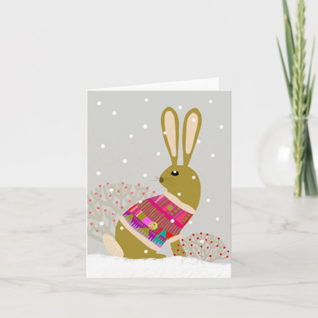 Niedliche Winter Hygge Rabbit BLANK Grußkarte Dankeskarte (Vorderseite)