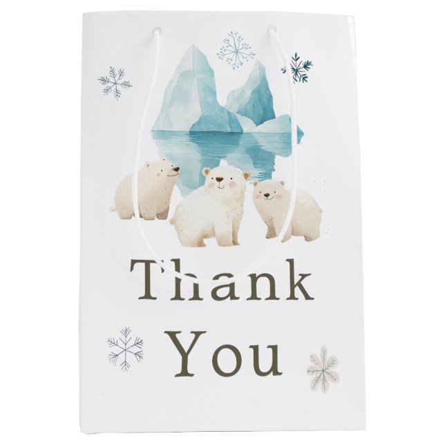 Niedliche Winter Polar Bears Kinderdusche Mittlere Geschenktüte (Vorderseite)