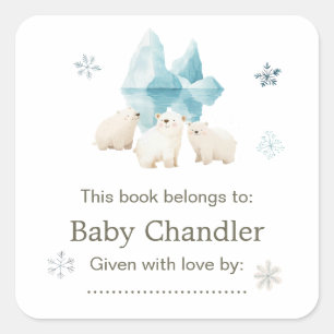 Niedliche Winter Polar Bears Kinderdusche Quadratischer Aufkleber