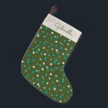 Niedliche Winter Polka Dots Grün Personalisiert Kleiner Weihnachtsstrumpf<br><div class="desc">Personalisierte Niedliche Winter Polka Dots Spots im Grünen und Aquamarinen Weihnachtsfeiertag Strumpf</div>