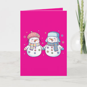 Niedliche Winter Snowman Couple Holding Hands Karte