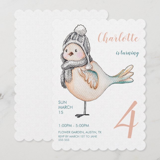 Niedliche Winter Sparrow-Aquarellbilder Feiertagskarte (Vorne/Hinten)