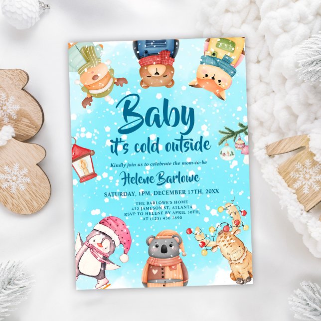 Niedliche Winter Woodland Animals Kinderdusche Einladung (Playful Cute Winter Woodland Animals Baby Shower Invitation)