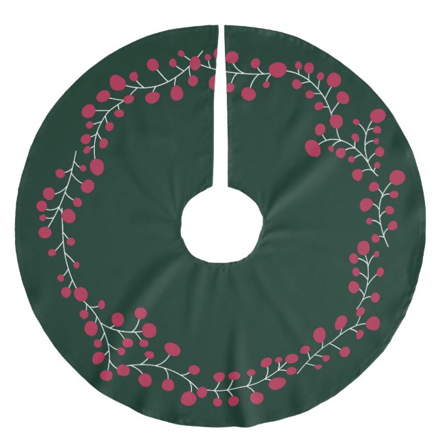 Niedliche Winterbeeren wecken dunkelgrüne Weihnach Polyester Weihnachtsbaumdecke (Vorderseite)