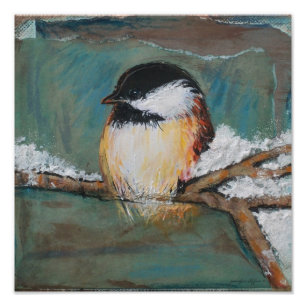 Niedliche Winterchickadee Song Bird Malerei Fotodruck
