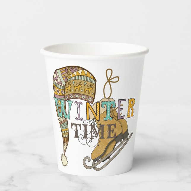 Niedliche Wintereis Skate Strick Strumpf Pappbecher (Vorderseite)