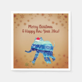 Niedliche Winterferien, Elefant, der Napkins Zeich Serviette