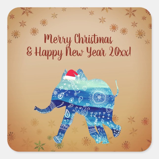Niedliche Winterferien, Elefant Zeichnend Sticker (Vorderseite)