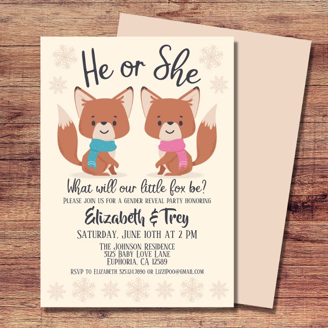 Niedliche Winterfüchse - Geschlechtsverkehr Einladung (Discover the gender of your little fox with these cute winter foxes gender reveal invitations. )
