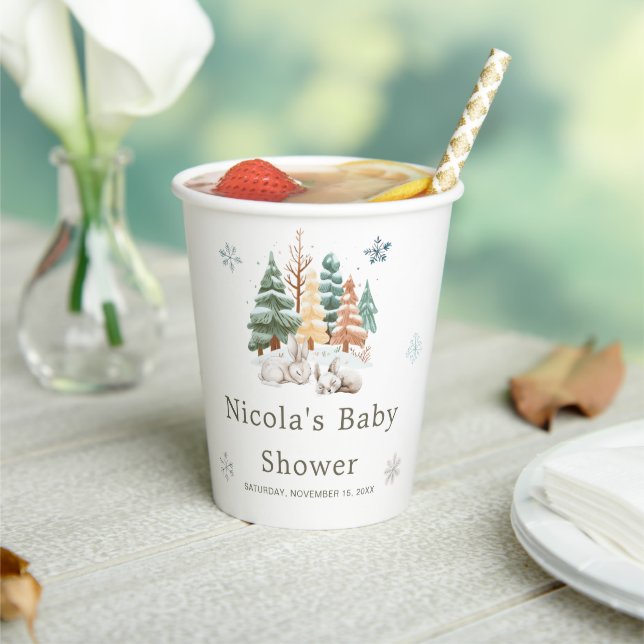 Niedliche Winterkaninchen Kinderdusche Pappbecher (In Situ)