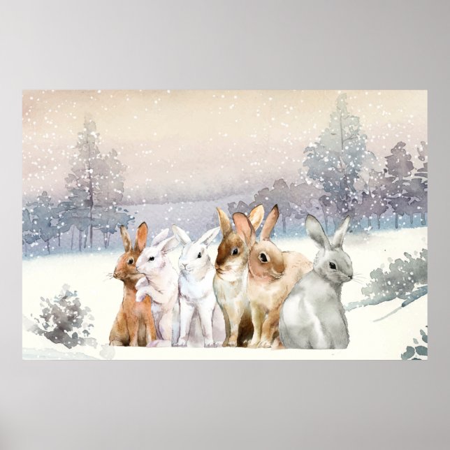 Niedliche Winterkaninchen Poster (Vorne)