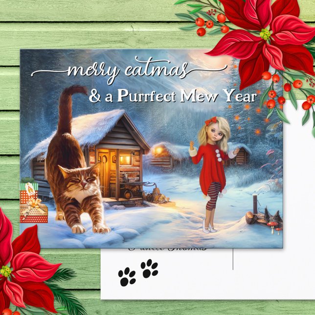 Niedliche Winterkatze Weihnachten Neujahr Postkart Postkarte (Von Creator hochgeladen)