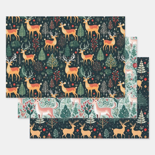 Niedliche Winterkoordination für den Hirschfest Geschenkpapier Set (Set)