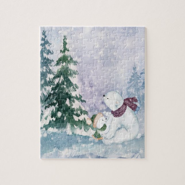 Niedliche Winterlandschaft mit Mama & Baby Bear (Vertikal)