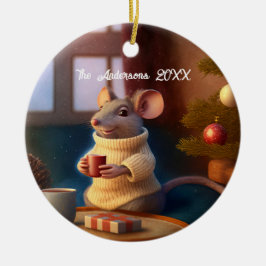 Niedliche Wintermaus Tee trinken Keramik Ornament