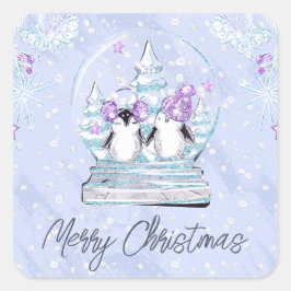 Niedliche Winterpinguin Freunde des Schneeglobe Quadratischer Aufkleber